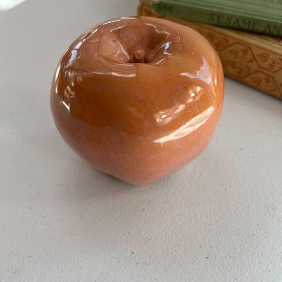 Studio Art Pottery Red Apple Paperweight Glossy Finish Pottery Art Handmade - Picture 7 of 14